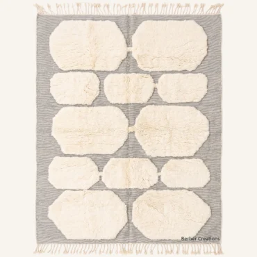 The Desert Pebble | Hand-Knotted 3D Textured Cream & Grey Moroccan Wool Rug