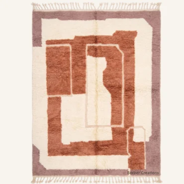 The Calligraphy of Echoes | Hand-Knotted 3D Abstract Geometric Terracotta & Lilac-Gray Moroccan Wool Rug