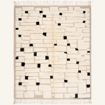Alabaster Grid Custom Berber Rug | 3D Carved Moroccan Wool