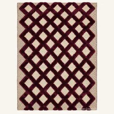 Burgundy Lattice Custom Moroccan Rug | Sculpted Wool Carpet