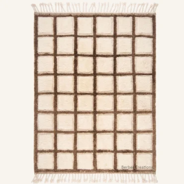 The Ivory Relief | Hand-Knotted Checkered Grid Cream & Brown Moroccan Wool Rug