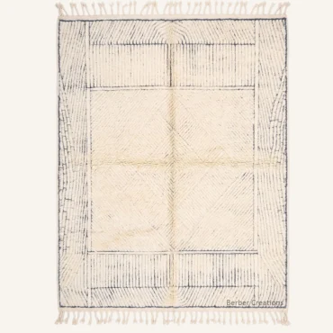 The Linear Horizon | Hand-Knotted Geometric Cream & Black Moroccan Wool Rug