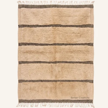 The Desert Horizon | Hand-Knotted 3D Textured Beige & Black Striped Moroccan Wool Rug