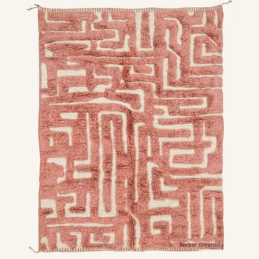 Rose Clay Labyrinth Custom Berber Rug | 3D Carved Moroccan Wool