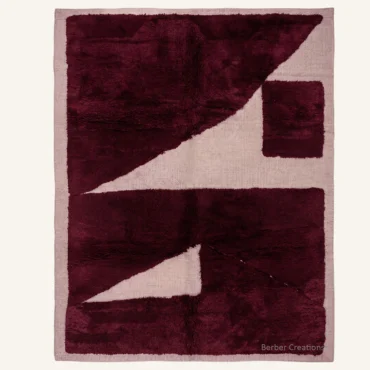 The Burgundy Meridian – Geometric 3D High-Low Maroon Wool Rug
