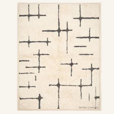 The Charcoal Cipher – Abstract Minimalist Cross-Hatch Moroccan Wool Rug