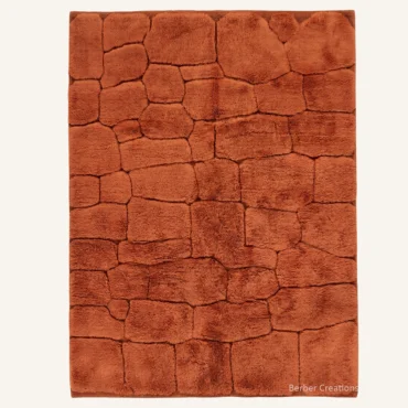 The Earth-Toned Cobblestone – 3D Hand-Carved Terracotta Moroccan Wool Rug