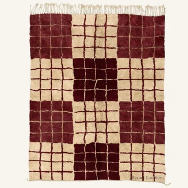The Grand Mosaic – Large-Scale Burgundy and Ivory Checkerboard Moroccan Wool Rug