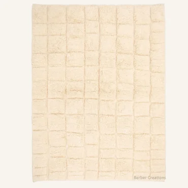 The Ivory Cobblestone – 3D Carved Cream Block Moroccan Wool Rug