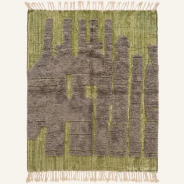 The Moss Architecture – 3D High-Low Sage Green and Grey Moroccan Wool Rug