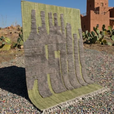 The Moss Architecture – 3D High-Low Sage Green and Grey Moroccan Wool Rug