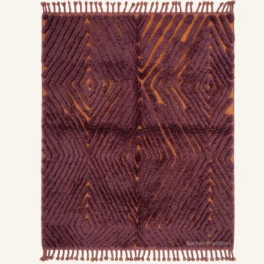 The Plum Diamond Maze – Sculptural Deep-Plum & Burnt-Orange Moroccan Wool Rug