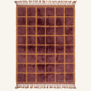 The Plum Grid – Geometric Deep-Plum & Ochre Moroccan Wool Rug