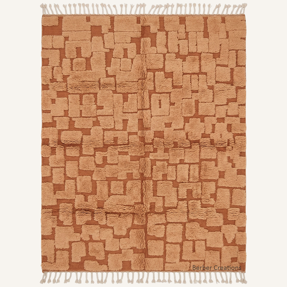 The Sienna Ridge authentic terracotta caramel and ivory cream Moroccan wool rug, featuring bold organic horizontal wavy stripes