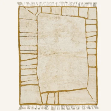 The “Amber Enclave” Authentic Moroccan Rug – Modern Geometric Handwoven Amber & Cream Beni Mrirt Wool Carpet