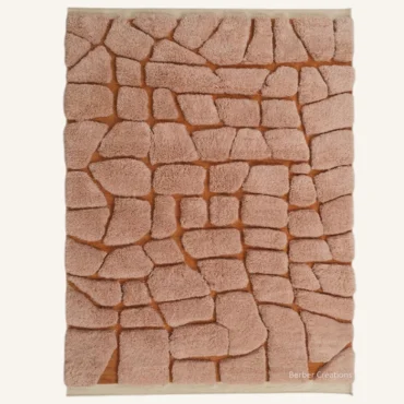 The “Amber Pathways” Authentic Moroccan Rug – Organic Mosaic Handwoven Amber & Blush Pink Beni Mrirt Wool Carpet