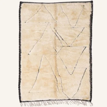 The “Anzar” Authentic Moroccan Rug – Minimalist Cream & Charcoal Geometric Abstract Triangle Wool Carpet