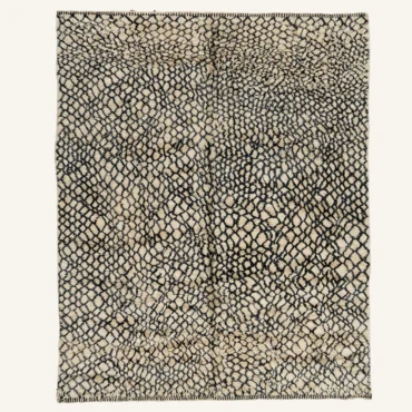 The “Atlas Serpent” Authentic Moroccan Rug – Handwoven Black & Cream Beni Ourain Wool Carpet