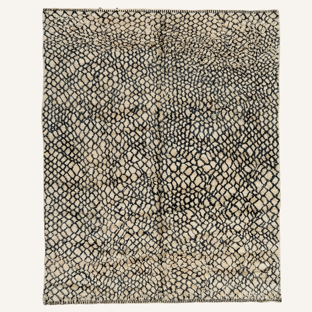Handwoven black and cream "Atlas Serpent" Moroccan wool rug by Berber Creations