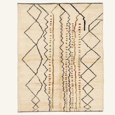 The “Atlas Totem” Authentic Moroccan Rug – Tribal Geometric Handwoven Cream & Black Beni Ourain Wool Carpet