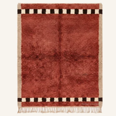 The “Burgundy Meridian” Authentic Moroccan Rug – Geometric Checkered Border Handwoven Burgundy, Cream & Black Wool Carpet