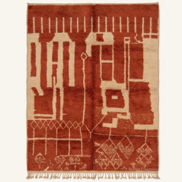 Farah Abstract Cubist Tribal Hand-Knotted Rust Orange Beni Mrirt Wool Rug