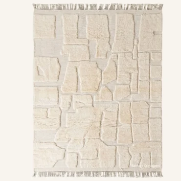 Farah Abstract Sculptural Bas-Relief Hand-Knotted Pure Cream Beni Mrirt Wool Rug
