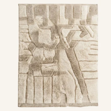 Ines Abstract Structural Bas-Relief Hand-Knotted Taupe and Cream Beni Mrirt Wool Rug