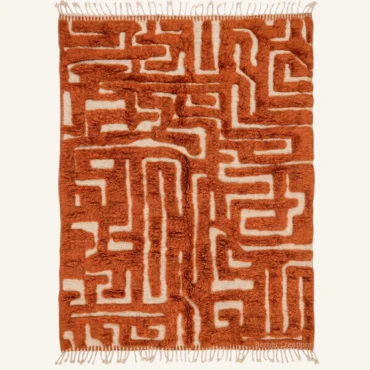 Ines Maze Labyrinth Hand-Knotted Rust Orange Beni Mrirt Wool Rug