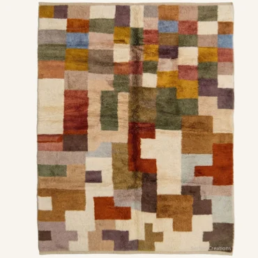 Kenza Abstract Pixelated Mosaic Hand-Knotted Multicolor Beni Mrirt Wool Rug