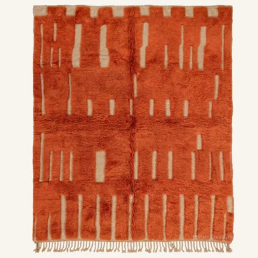 Kenza Abstract Striped Hand-Knotted Rust Orange Beni Mrirt Wool Rug