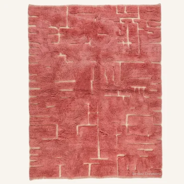 Layal Abstract Linear Carved Hand-Knotted Dusty Rose Pink Beni Mrirt Wool Rug