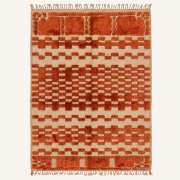 Layali Deconstructed Checkerboard Hand-Knotted Rust Orange Beni Mrirt Wool Rug