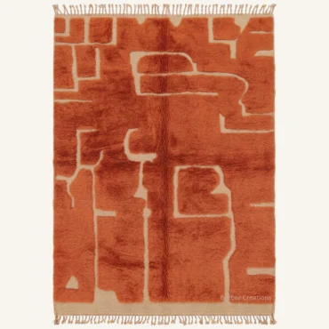 Layla Abstract Carved Hand-Knotted Rust Orange Beni Mrirt Wool Rug