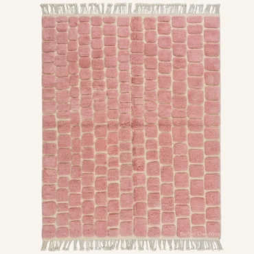 Malika Structured Cobblestone Hand-Knotted Dusty Rose Pink Beni Mrirt Wool Rug