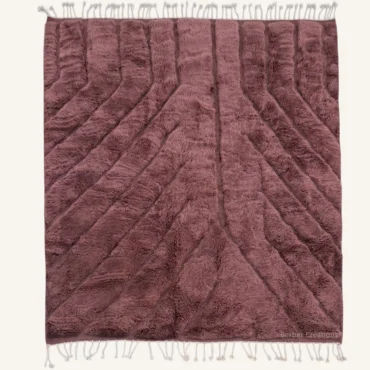 The “Mauve Meridian” Authentic Moroccan Rug – Modern Sculpted Monochrome Dusty Rose & Deep Plum Handknotted Beni Mrirt Wool Carpet