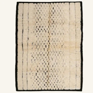 The “Midnight Grid” Authentic Moroccan Rug – Tribal Handwoven Cream & Charcoal Black Beni Ourain Wool Carpet