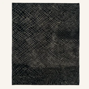 The “Midnight Viper” Authentic Moroccan Rug – Handwoven Black & Cream Beni Ourain Wool Carpet