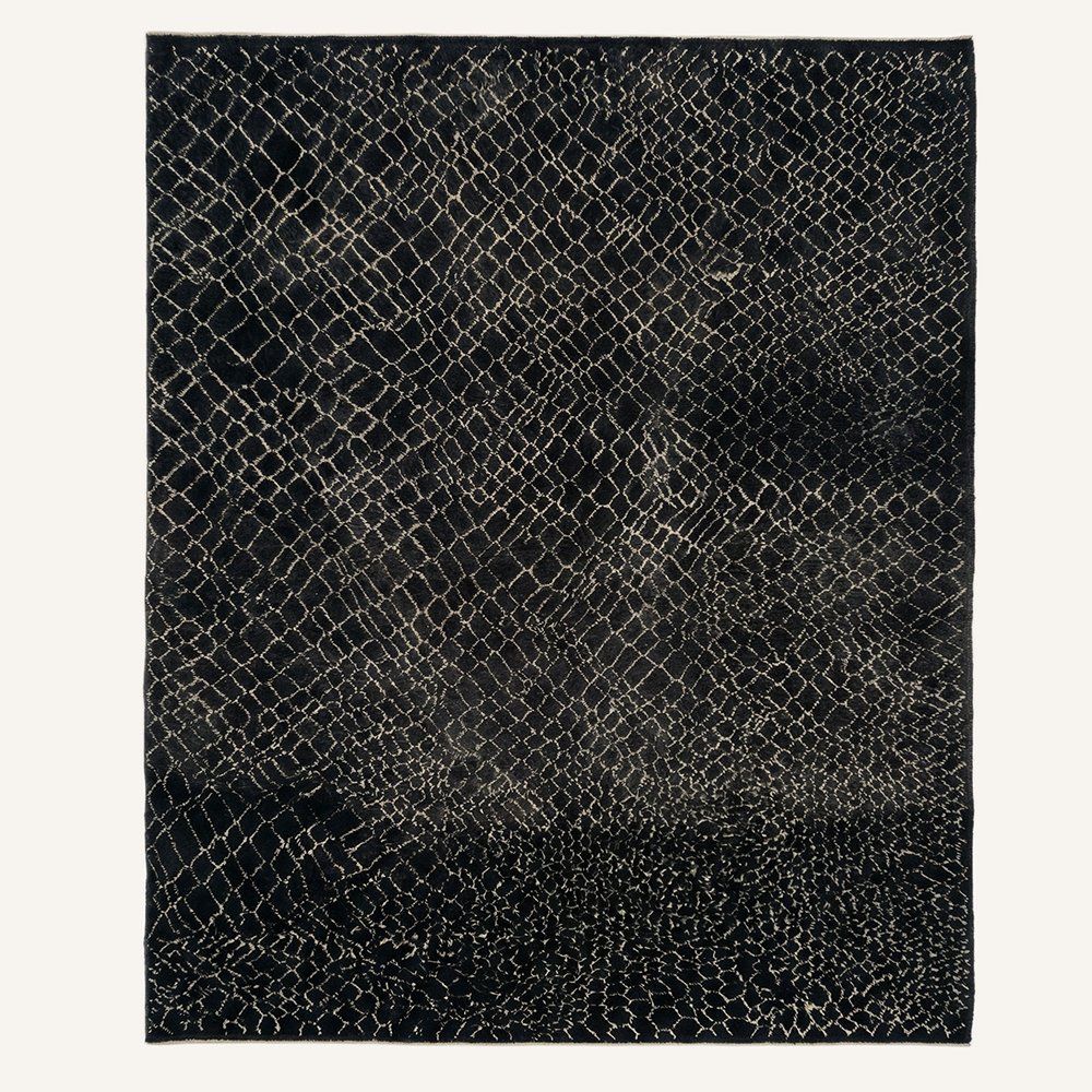 The “Midnight Viper” Authentic Moroccan Rug – Handwoven Black & Cream Beni Ourain Wool Carpet