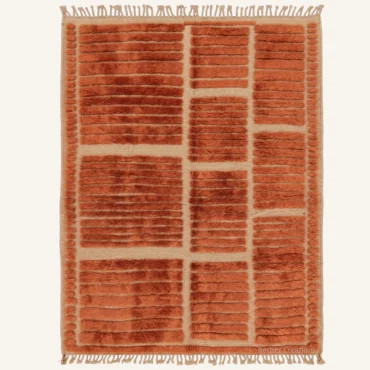 Mira Linear Ribbed Hand-Knotted Rust Orange Beni Mrirt Wool Rug