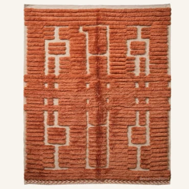 Nadia Architectural Linear Ribbed Hand-Knotted Rust Orange Beni Mrirt Wool Rug
