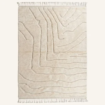 Nora Sculptural Topographic Waves Hand-Knotted Pure Cream Beni Mrirt Wool Rug