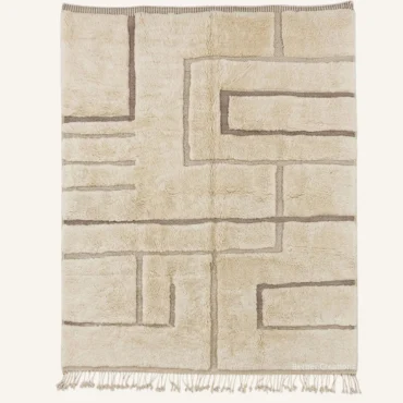 The “Numidia” Authentic Moroccan Rug – 3D High-Low Pile Abstract Geometric Cream & Taupe Wool Carpet