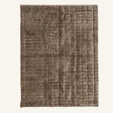 Rania Waffle Textured Grid Hand-Knotted Taupe Beni Mrirt Wool Rug