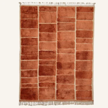 Safia Structured Subway Brick Hand-Knotted Rust Orange Beni Mrirt Wool Rug