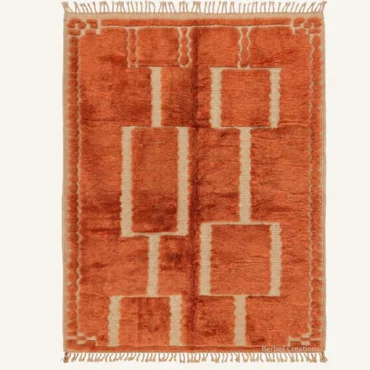 Soraya Interlocking Geometric Hand-Knotted Rust Orange Beni Mrirt Wool Rug