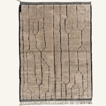 The “Taupe Canyons” Authentic Moroccan Rug – Abstract Minimalist Handwoven Taupe & Charcoal Beni Ourain Wool Carpet