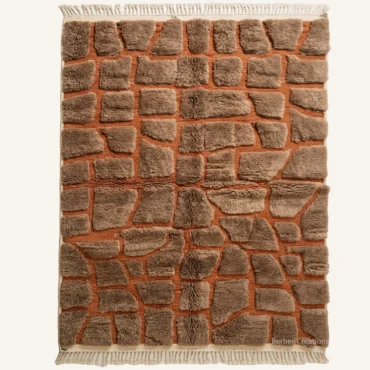 The “Taupe Earth” Authentic Moroccan Rug – Organic Modernist Handwoven Taupe & Terracotta Beni Ourain Wool Carpet