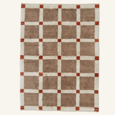 The “Terracotta Grid” Authentic Moroccan Rug – Modern Geometric Handwoven Mocha & Cream Beni Mrirt Wool Carpet