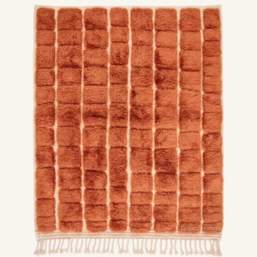 Tislit Hand-Knotted Amber Wool Beni Mrirt Rug – Modern Geometric High-Pile Moroccan Berber Rug